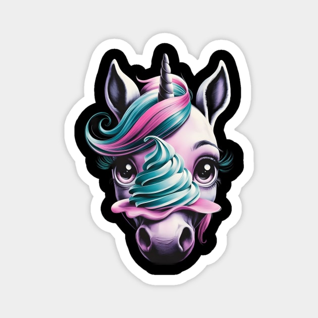 Unicorn with a Twisted horn and a Mane in Vibrant Pink and Turquoise Colors Blending Realistic  Colorful Elements Magnet by animegirlnft