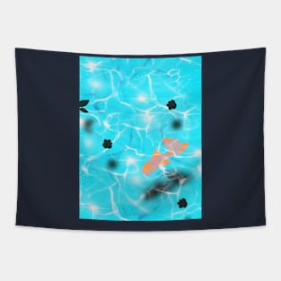 Swimming Koi Fish on Clean River Tapestry