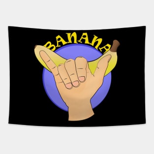 Banana Hand Shaka Signal Tapestry