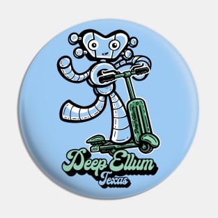 Deep Ellum Traveling Man Robot on Scooter Pin