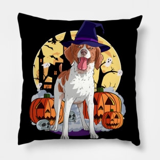 Brittany Dog Cute Witch Halloween Pumpkin Pillow