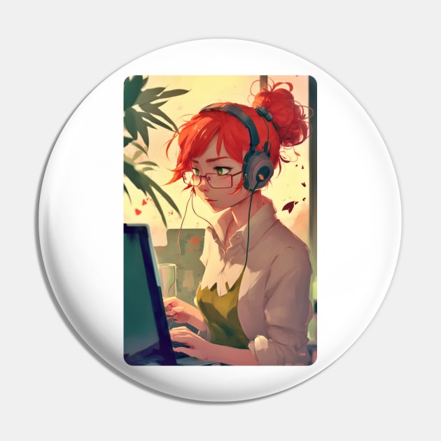 Redhead Anime Programmer Pin by SMCLN