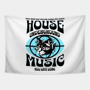 HOUSE MUSIC  - Underground Cat (Black/Blue) Tapestry