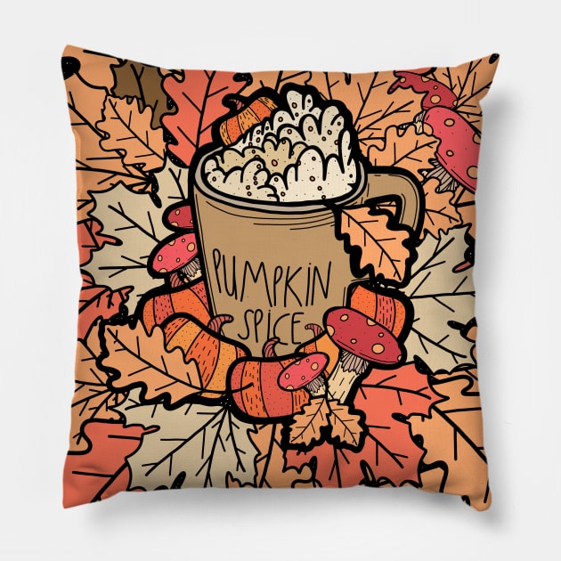 Pumpkin spice latte Pillow by Swadeillustrations