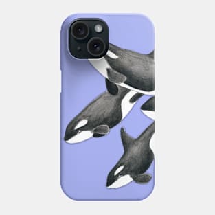 Orca whales pod and compass Marine Nautical Watercolor Art Phone Case