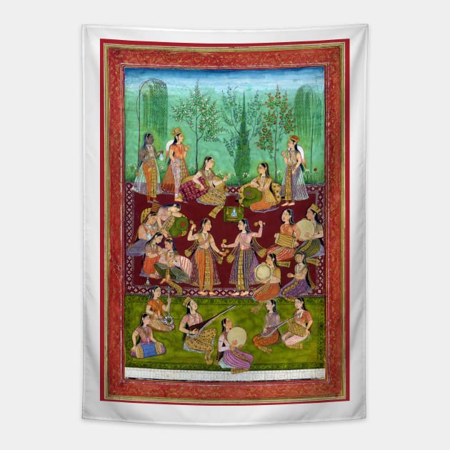 Women Dance & Play Musical Instruments In A Garden 1907 Mughal India Tapestry by rocketshipretro