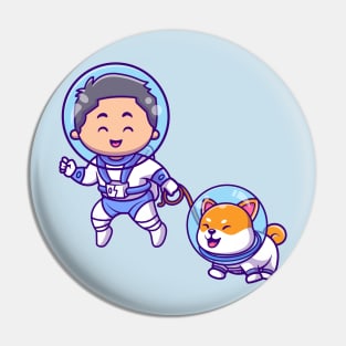 Cute Boy Astronaut Floating Shiba Inu Dog Cartoon Pin