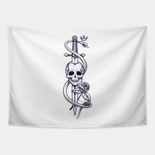 Skull Sword Snake Tattoo Tapestry