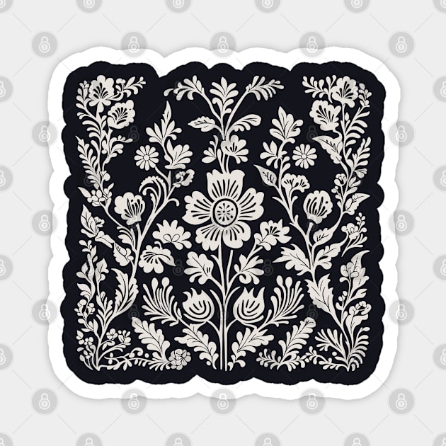 White floral scandinavian pattern Magnet by craftydesigns