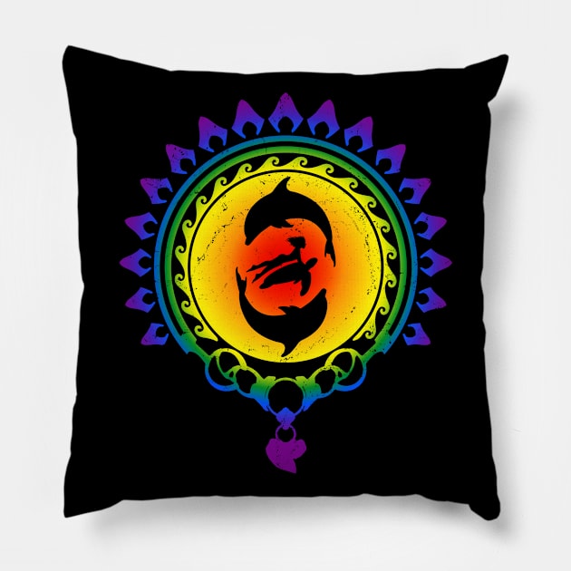 LGBTQ Pride Hawaii Dolphins and Sea Turtle with Freediver Pillow by NicGrayTees