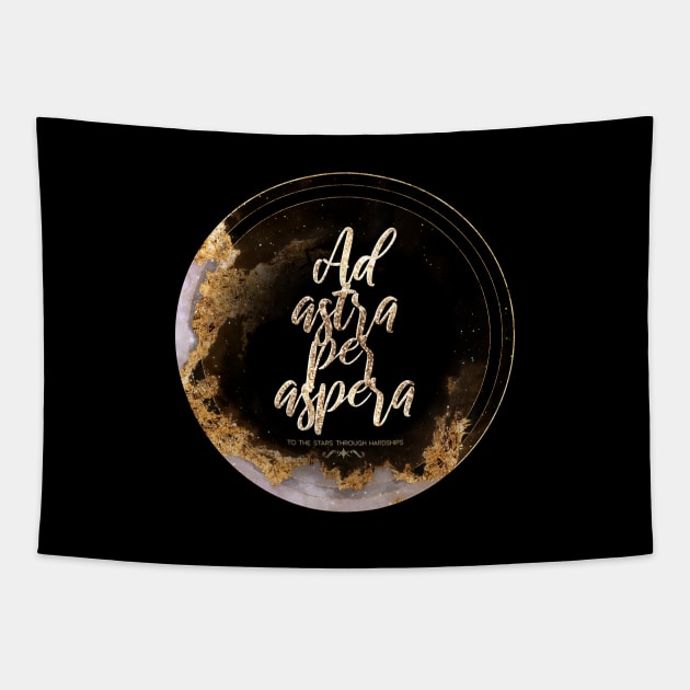 Gold Inspirational Ad Astra Per Aspera A - Circle Shield Tapestry by Holy Rock Design