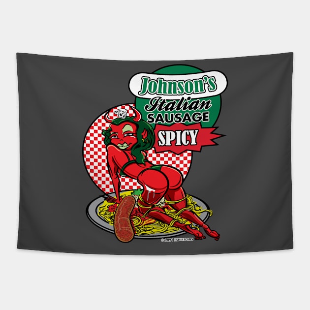 Spicy Italian Sausage Pasta Plate with Seductive Devil Woman Tapestry by eShirtLabs