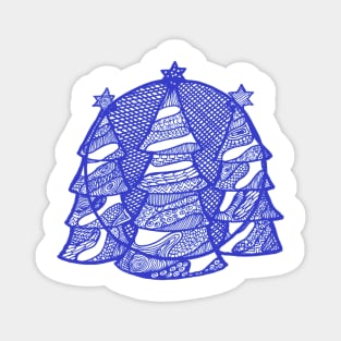 Christmas fir trees in blue ink Magnet