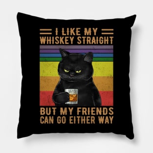LGBT I Like My Whiskey Straight Funny Rainbow Cat Pillow