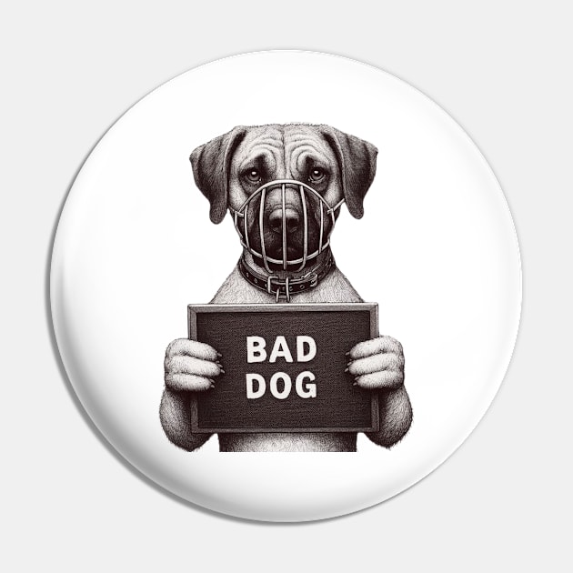 Muzzled Bad Dog Jail Mugshot Pin by Shawn's Domain