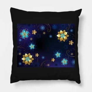 Blue Background with Flowers Pillow