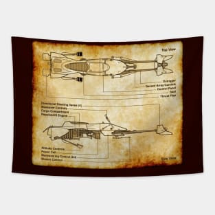 Speedy Hoverbike Parchment Blueprint Tapestry