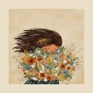 A Girl with a Wildflower Bouquet T-Shirt