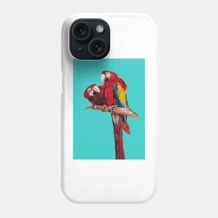 Red Macaw Parrot Watercolor Painting on Aqua Phone Case