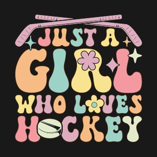 Just A Girl Who Loves Ice Hockey Groovy Hockey Girl T-Shirt