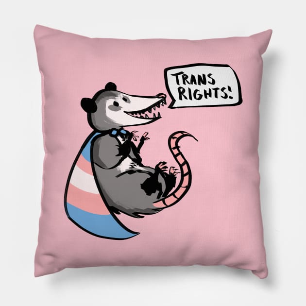 Trans rights possum Pillow by Elliot HT Art