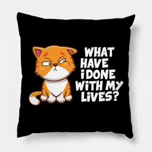 What have i done cat (on dark colors) Pillow