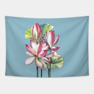 Lotus Flowers Watercolor Painting Tapestry