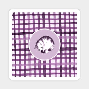 Plaid cat in purple palette Magnet