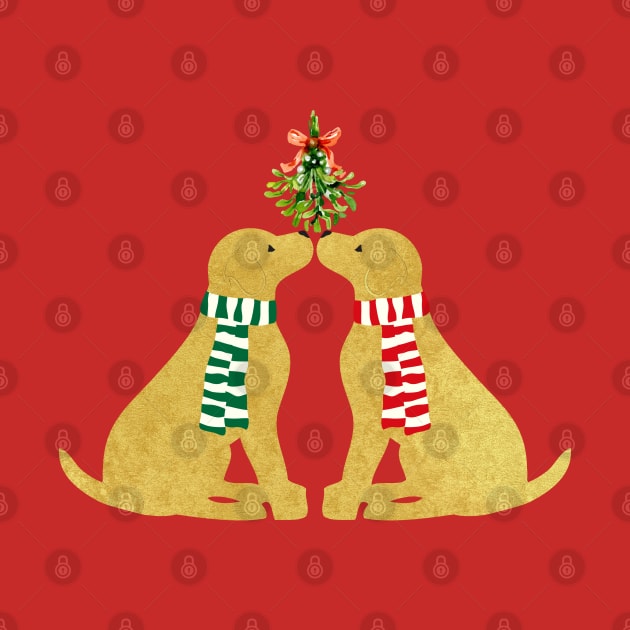 Golden Retriever Dogs Kissing Under Mistletoe by EMR_Designs