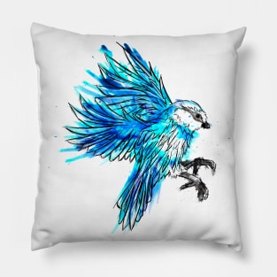 Water Colour Blue Bird Pillow