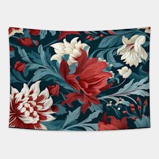 Dutch Nocturne: Luminous Floral Pastoral on Black Canvas Tapestry