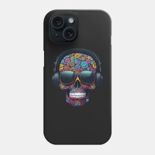 Funny Sugar Candy Skull With Headphones and Sun Glasses Phone Case