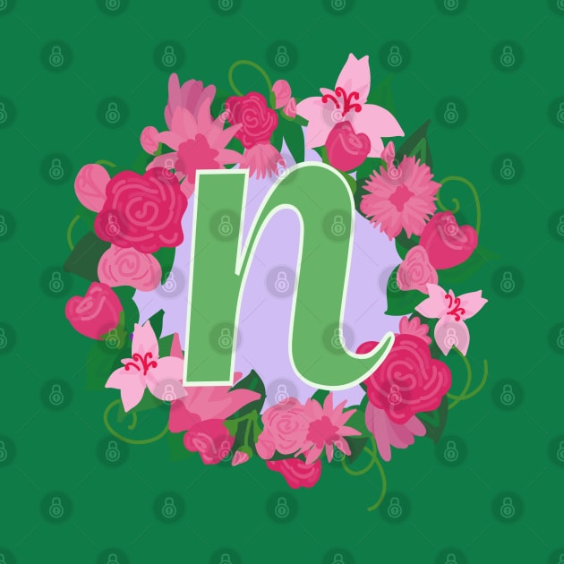 Monogram N, Personalized Floral Initial by Bunniyababa