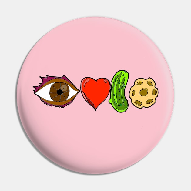 I Love Pickle Ball Brown Eye Pin by JWCoenMathArt