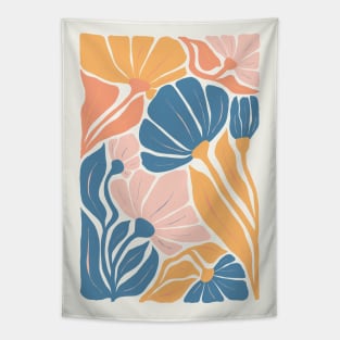 Blue Yellow Pink Abstract Flowers Tapestry