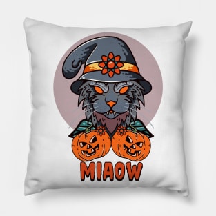 pumpkin with cat miaow Pillow
