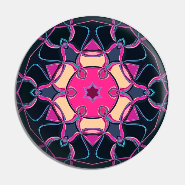 Cartoon Mandala Flower Pink Yellow and Blue Pin by WormholeOrbital