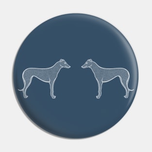 Greyhounds in Love - detailed outlines dog design - on dark blue Pin