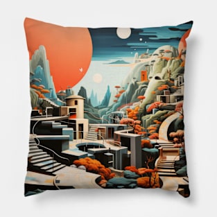 Village Landscape Concept Abstract Colorful Scenery Painting Pillow