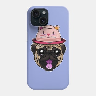 Pug dog with cat hat Phone Case