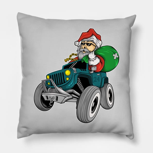 Santa Claus riding in a car Pillow by DMD Art Studio