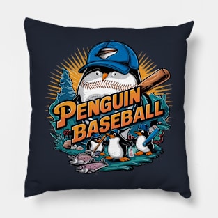 penguin ready to play baseball Pillow