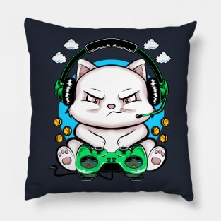 kitty gamer, game addicts Pillow