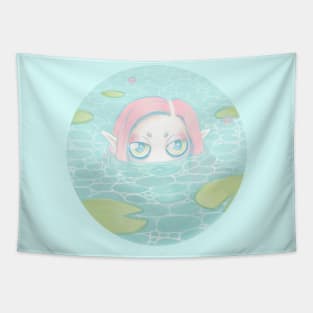 Frog girl in water lily lake - Cute girls - Mermaid Tapestry