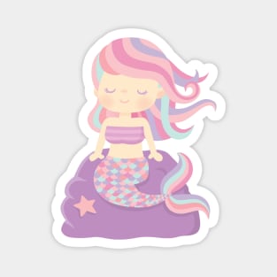 Cute Little Mermaid Seated On Rock Magnet