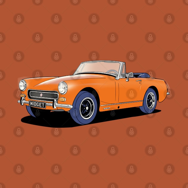 MG Midget sports car in orange by Webazoot