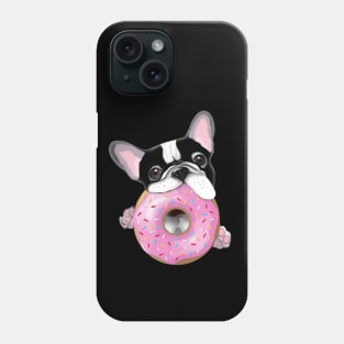 French bulldog lovers, sweet frenchie black and white with pink donuts Phone Case