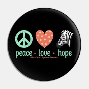 Peace Love Hope Ehlers Danlos Awareness Pin