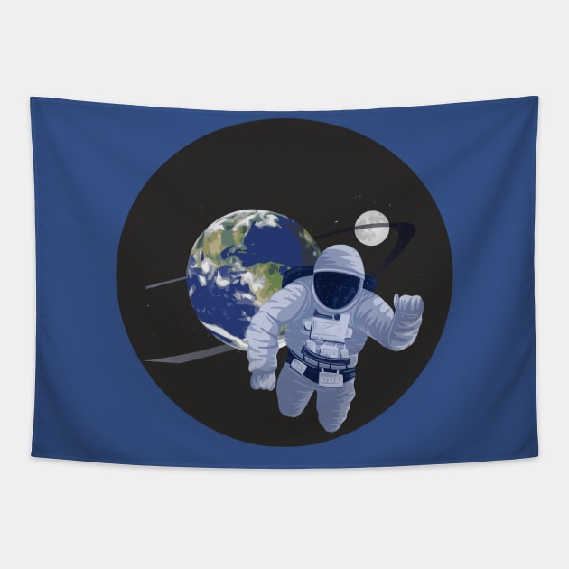 Spaceman floating in space Tapestry by AJ techDesigns