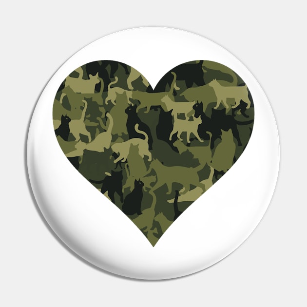 Cat Camouflage Cute design in a heart shape Pin by SusanaDesigns